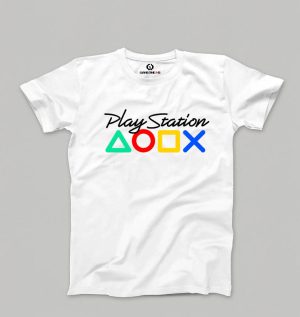 تیشرت پلی استیشن مشکی با نمادهای رنگی مخصوص گیمرها